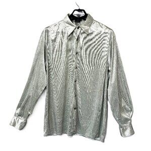 70's Style Gigolo Disco Embossed Shiny Velveteen Shirt Medium